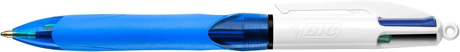 216952_1 Bic 4 Colours Grip Boligrafo de Bola Retractil con Grip - Punta Media de 1mm - Trazo de 0.4mm - Tinta con Base de Aceite - Cuerpo Blanco/Azul Transparente - 4 Colores - Imagen 1
