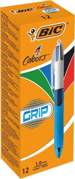 Bic 4 Colours Grip Boligrafo de Bola Retractil con Grip - Punta Media de 1mm - Trazo de 0.4mm - Tinta con Base de Aceite - Cuerpo Blanco/Azul Transparente - 4 Colores - Imagen 2