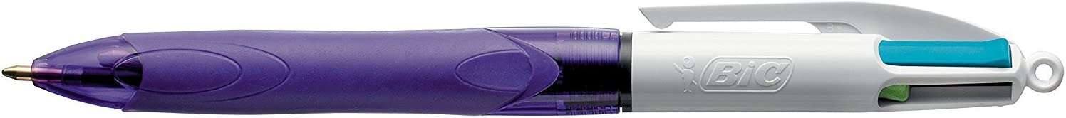 216962_1 Bic 4 Colours Grip Fashion Boligrafo Retractil con Grip - Punta Media de 1mm - Trazo de 0.4mm - Tinta con Base de Aceite - Cuerpo Blanco/Morado Transparente - Colores Tinta Violeta, Rosa, Azul y Verde - Imagen 1
