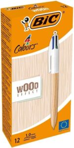 Bic 4 Colours Wood Style Boligrafo de Bola Retractil - Punta Media de 1.0mm - Tinta con Base de Aceite - Diseño Madera - 4 Colores - Imagen 2