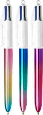 Bic 4 Colours Gradient Boligrafo de Bola Retractil - Punta Media de 1.0mm - Tinta con Base de Aceite - Cuerpo Blanco/Degradado Tricolor - 4 Colores - Imagen 3
