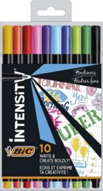 Bic Intensity Fine Pack de 10 Rotuladores - Punta Fina de 0.8mm - Trazo de 0.4mm - Tinta con Base de Agua - Colores Surtidos