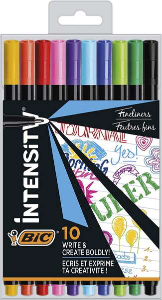 217092_1 Bic Intensity Fine Pack de 10 Rotuladores - Punta Fina de 0.8mm - Trazo de 0.4mm - Tinta con Base de Agua - Colores Surtidos - Imagen 1