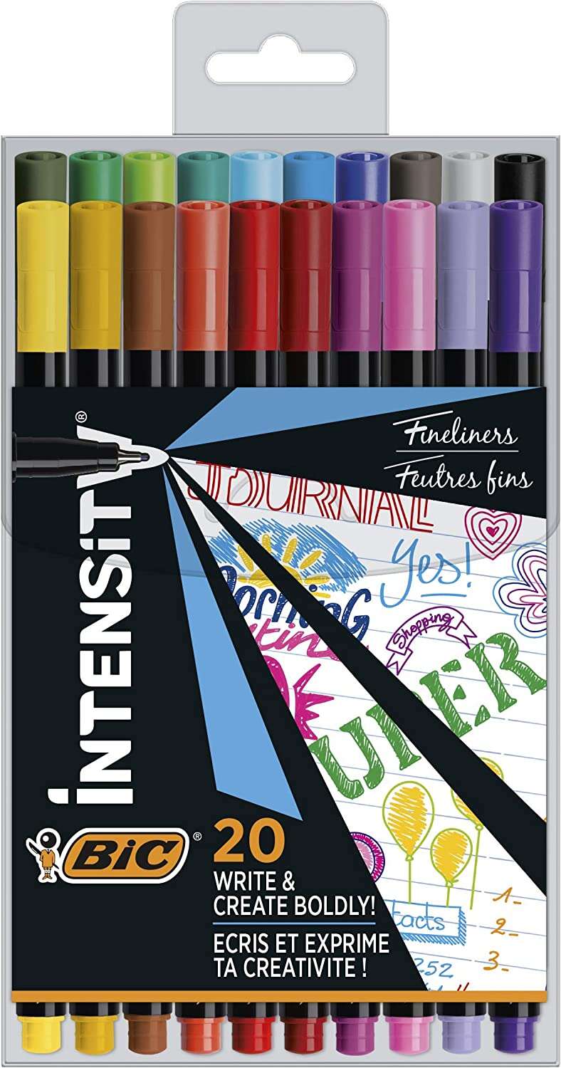 217097_1 Bic Intensity Fine Pack de 20 Rotuladores - Punta Fina de 0.8mm - Trazo de 0.4mm - Tinta con Base de Agua - Colores Surtidos - Imagen 1