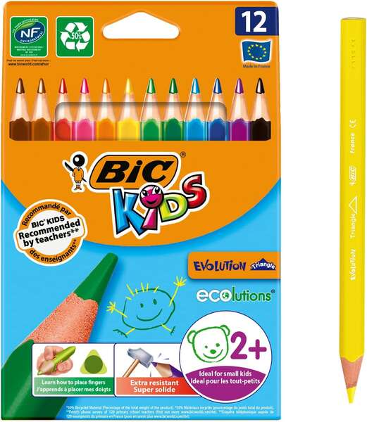 217352_1 Bic Kids Evolution Triangle Pack de 12 Lapices de Colores Triangulares - Punta Ultraresistente - Sin Madera - Imagen 1