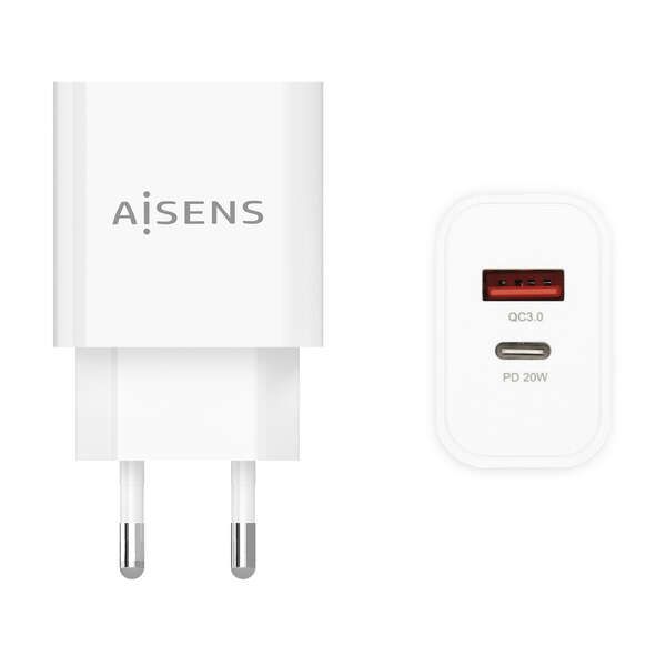 218467_1 Aisens Cargador 20W - 1xUSB-C PD3.0 - 1xUSB-A QC3.0 - Color Blanco - Imagen 1