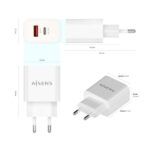 Aisens Cargador 20W - 1xUSB-C PD3.0 - 1xUSB-A QC3.0 - Color Blanco - Imagen 3