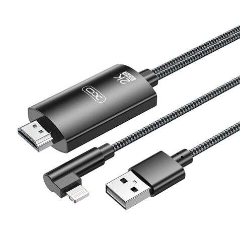 219767_1 XO Adaptador de Cable Lightning A Hdmi - Longitud de 1.8m - Soporte de Resolucion 2K(60Hz)/1080P - Intercambio de Datos y Audio - Fuente de Alimentacion USB - Color Negro - Imagen 1