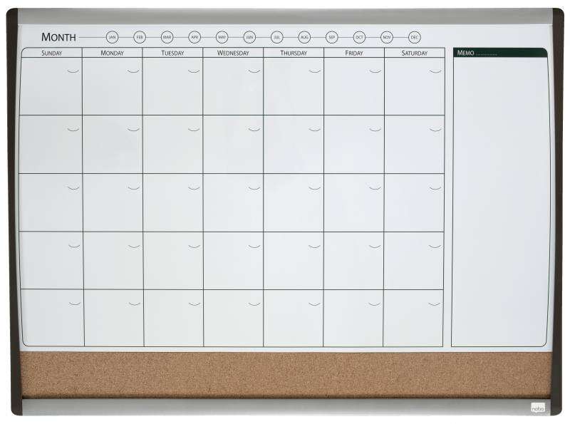 221527_1 Nobo Planificador Pizarra Magnetica Pequeña con Tablero de Anuncios de Corcho 585x430mm - Semanal y Mensual - Marco Plateado y Negro - Incluye Rotulador - Imagen 1