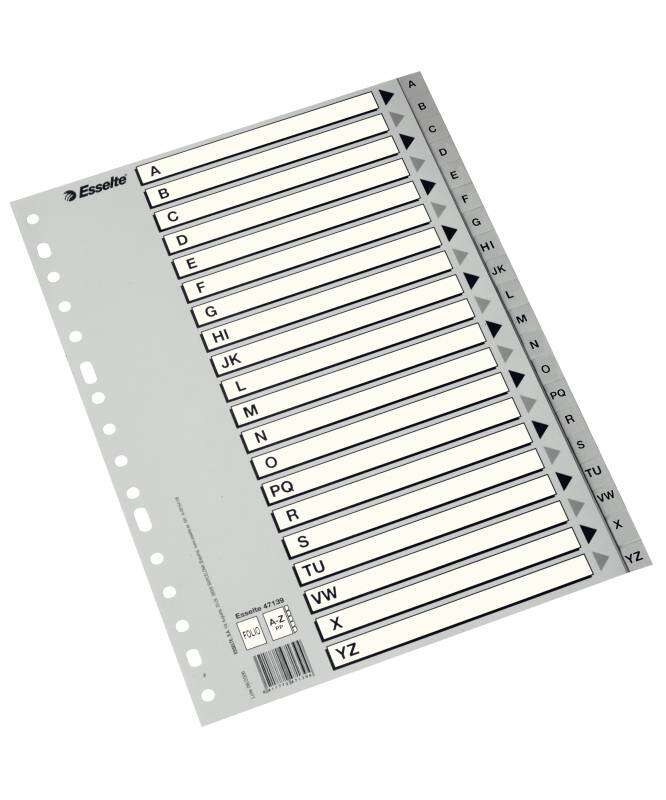 222052_1 Esselte Indice Abecedario de Plastico con Caratula Indice Folio Tipo A-Z Multitaladro - Cartulina Indice: Carton Blanco y Negro - Imagen 1