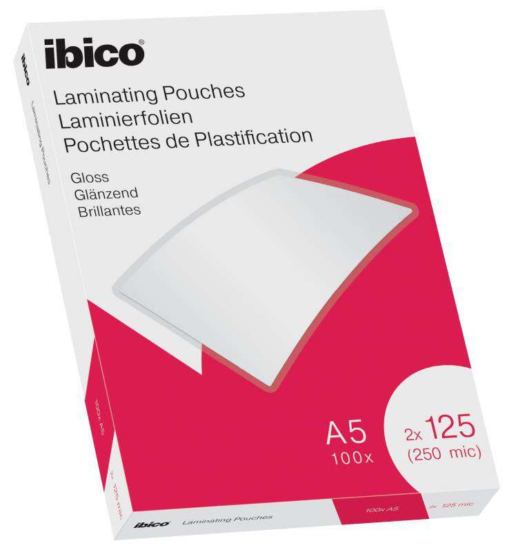 222232_1 Ibico Caja de 100 Laminas de Plastificar Gloss A5 125 Micras - Acabado Cristalino de Alto Brillo - Plastifica Papel, Fotos, Tarjetas de Visita, Recursos Escolares y Mas - Color Cristal - Imagen 1