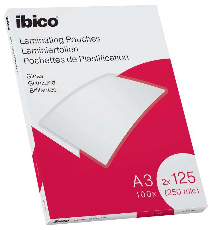 222252_1 Ibico Caja de 100 Laminas de Plastificar Gloss A3 125 Micras - Acabado Cristalino de Alto Brillo - Transparente - Imagen 1