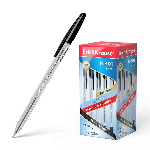 223352_1 Erichkrause R-301 Boligrafo de Bola Punta 1.0mm - Trazo 0.5mm - Tinta de Secado Rapido - Cuerpo Transparente - Capuchon Ventilado - Color Negro - Imagen 1