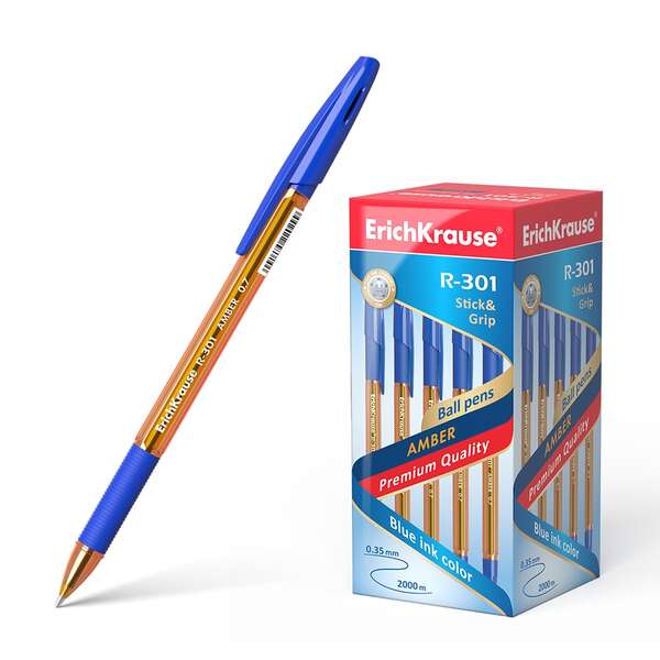 223432_1 Erichkrause R-301 Amber Stick&Grip Boligrafo de Bola Punta 0.7mm - Trazo 0.35mm - Agarre con Grip de Goma - Tinta de Secado Rapido - Cuerpo Naranja Transparente - Capuchon Ventilado - Color Azul - Imagen 1