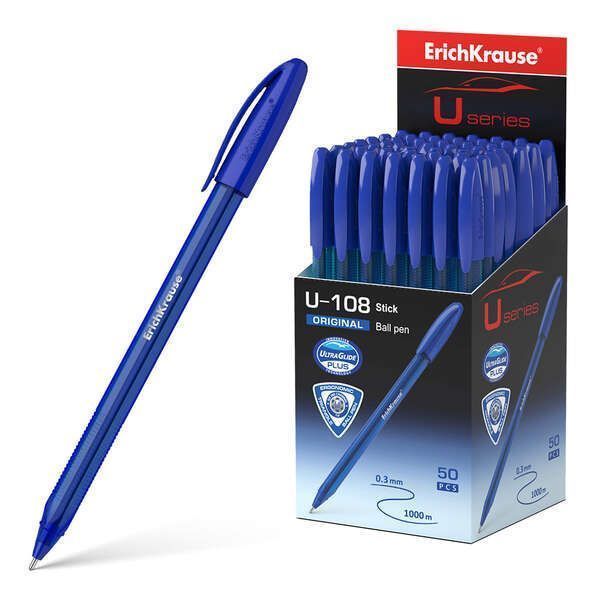 223537_1 Erichkrause U-108 Boligrafo Clasico - Punta de Bola 1.0mm - Trazo de 0.3mm - Tapa Ventilada - Cuerpo Translucido y Tintado - Ultra Glide Technology - Color Azul - Imagen 1