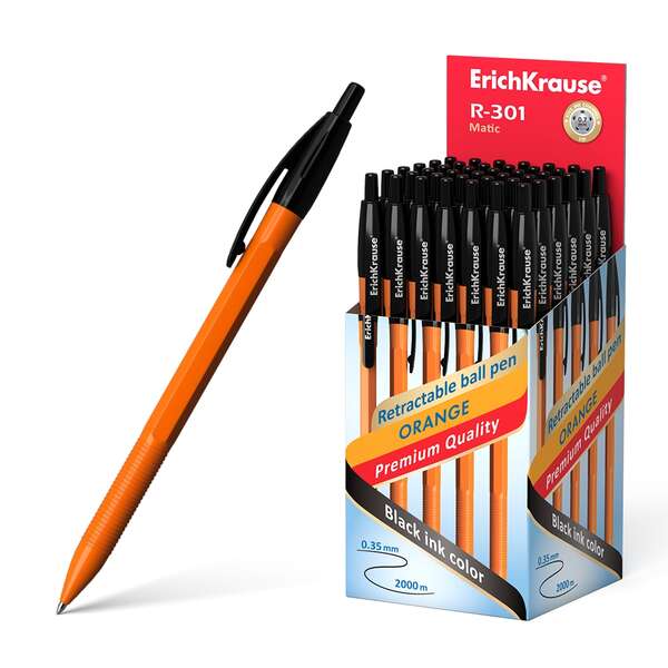 223647_1 Erichkrause Boligrafo Automatico R-301 Naranja Matic 07 - Cuerpo Hexagonal Opaco - Grip - Punta de 07mm - Tinta de Secado Rapido - Color Negro - Imagen 1