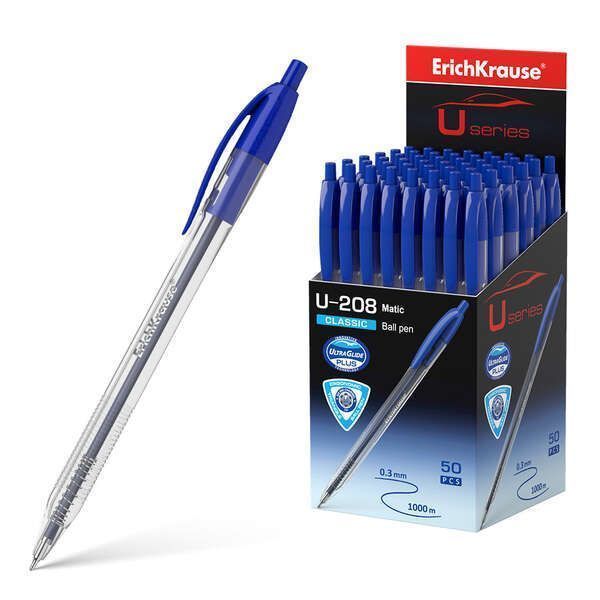 223712_1 Erichkrause Boligrafo Automatico U-208 Classic Matic - Ultra Glide Technology - Cuerpo Transparente con Grip - Color Azul - Imagen 1
