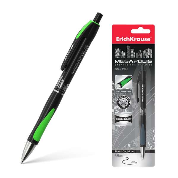 223812_1 Erichkrause Boligrafo Automatico Megapolis Concept - Cuerpo Satinado Redondo - Zona de Agarre Ergonomica - Punta de 5 Canales - Tinta de Secado Rapido - Color Negro - Imagen 1