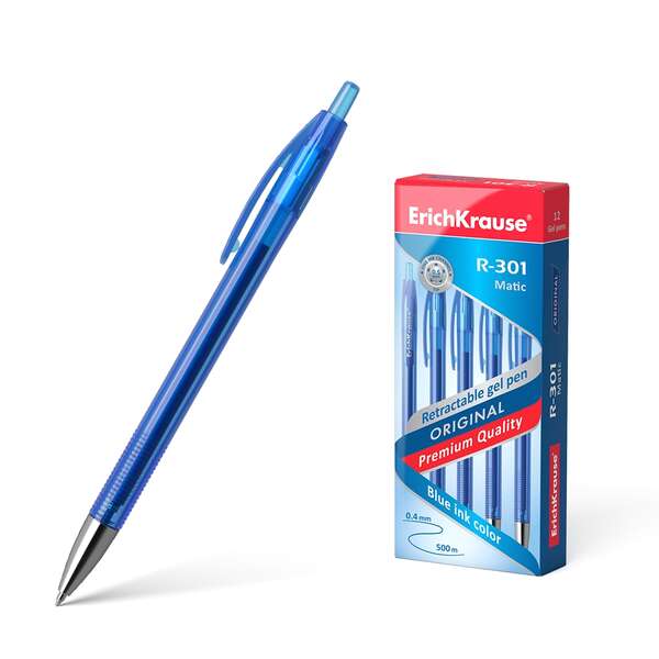 223897_1 Erichkrause Boligrafo de Gel Automatico R-301 Original Gel Matic - Tinta de Gel de Secado Rapido - Cuerpo Transparente con Grip Perfilado - Color Azur - Imagen 1