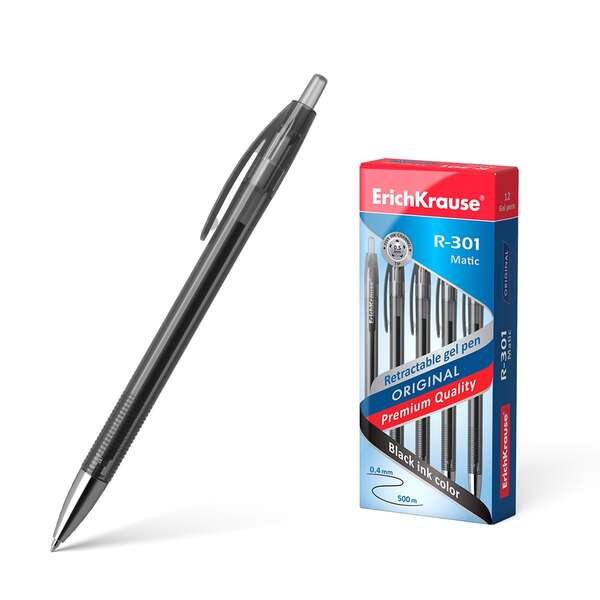 223902_1 Erichkrause Boligrafo de Gel Automatico R-301 Original Gel Matic - Tinta de Gel de Secado Rapido - Cuerpo Transparente con Grip Perfilado - Color Negro - Imagen 1