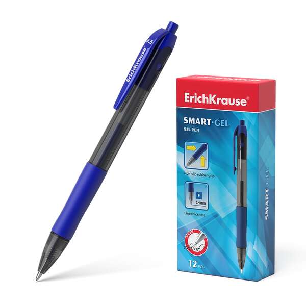 223917_1 Erichkrause Boligrafo de Gel Automatico Smart-Gel - Cuerpo Translucido Redondo - Punta de 05mm - Tinta de Gel de Secado Rapido - Color Azul - Imagen 1