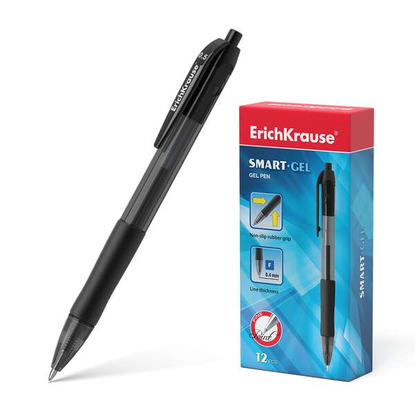 223922_1 Erichkrause Boligrafo de Gel Automatico Smart-Gel - Punta Normal - Cuerpo Translucido Redondo - Agarre Comodo - Tinta de Gel de Secado Rapido - Longitud de Linea Continua de 500m - Espesor de 04mm - Color Negro - Imagen 1