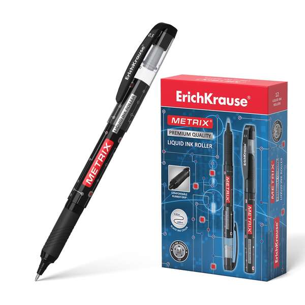 223957_1 Erichkrause Metrix Boligrafo Tinta Gel - Punta 0.5mm - Agarre de Goma - Capuchon con Clip - Secado Rapido - Color Negro - Imagen 1