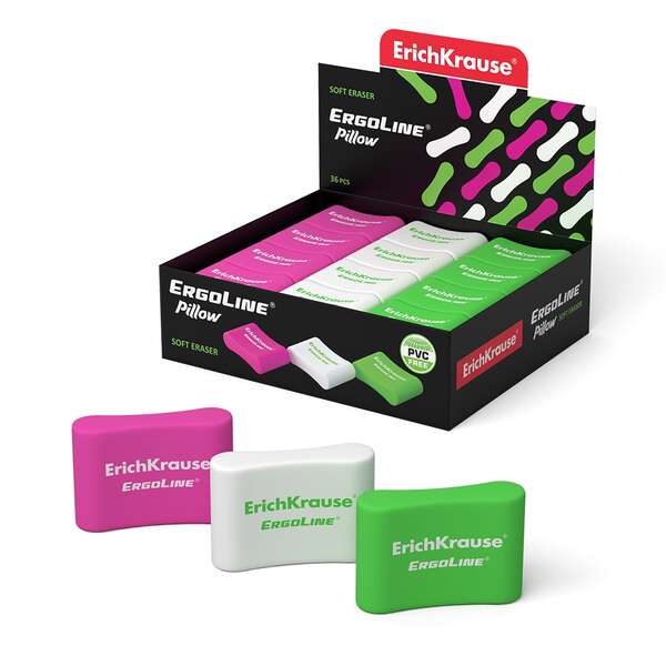 224602_1 Erichkrause Ergoline Pillow Goma de Borrar Ergonomica - Fabricada de Caucho Termoplastico Hipoalergenico - Sin PVC - Colores Rosa, Blanco y Verde - Imagen 1