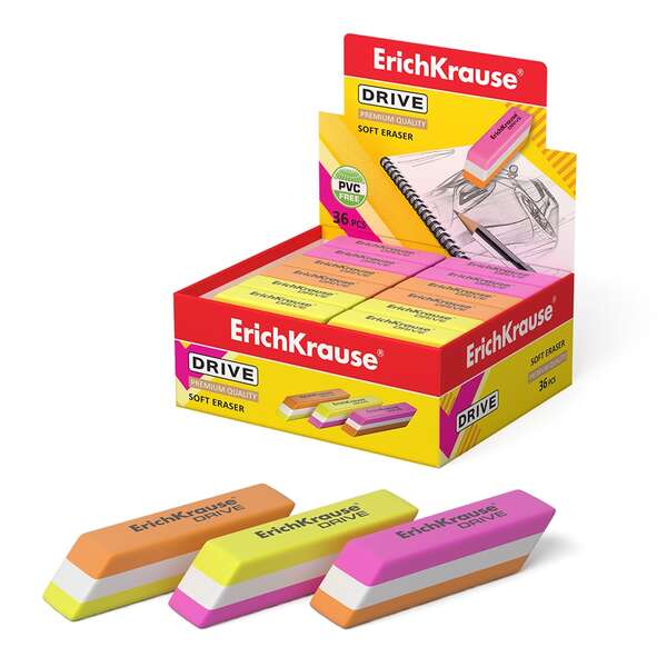 224612_1 Erichkrause Drive Goma de Borrar Suave de Forma Clasica - Fabricado de Caucho Termoplastico Hipoalergenico - Diseño en Color de Tres Capas - Libre de Impurezas - No Contiene Pvc - Color Negro - Imagen 1