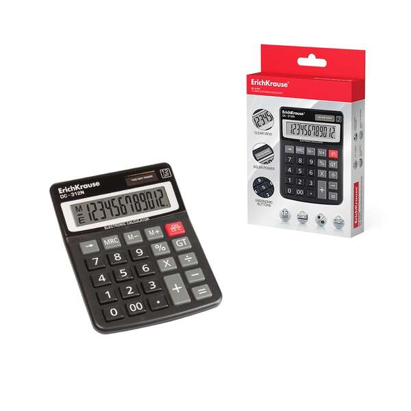 225967_1 Erichkrause Calculadora Electronica de Sobremesa de 12 Digitos - Pantalla LCD de 12 Digitos - Funciones de Calculo Avanzadas - Energia Solar - Color Negro - Imagen 1