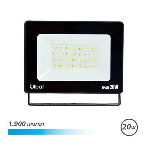 228107_1 Elbat Foco LED de 20W - Potencia: 20W - Lumenes: 1900 - 6.500K Luz Fria - 30.000 - 50.000 Horas de Vida - Angulo 120º - Proteccion: IP65 para Usar en Exterior - Color Negro - Imagen 1