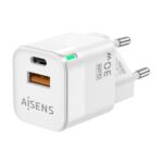 Aisens Cargador GAN 30W - 1xUSB-C PD3.0 QC4.0 - 1xUSB-A QC3.0 -Color Blanco - Imagen 2