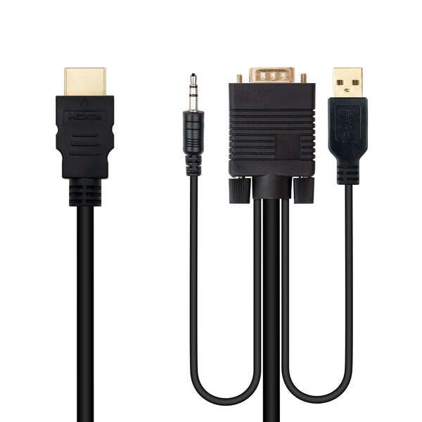 231997_1 Nanocable Cable Conversor HDMI a VGA+Jack3.5+USB-A 1.8m - Color Negro - Imagen 1