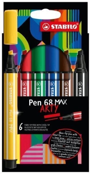 232347_1 Stabilo Pen 68 MAX Arty Pack de 6 Rotuladores - Punta de Fibra Biselada - Trazo entre 1-5mm aprox. - Tinta a Base de Agua - Colores Surtidos - Imagen 1