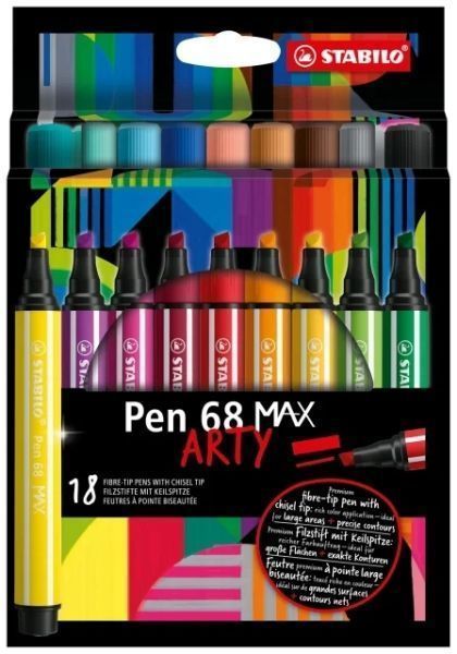 232357_1 Stabilo Pen 68 MAX Arty Pack de 18 Rotuladores - Punta de Fibra Biselada - Trazo entre 1-5mm aprox. - Tinta a Base de Agua - Colores Surtidos - Imagen 1