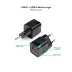 Tooq Cargador de Pared USB-C/PD + USB-A/QC 20W - Color Negro - Imagen 2