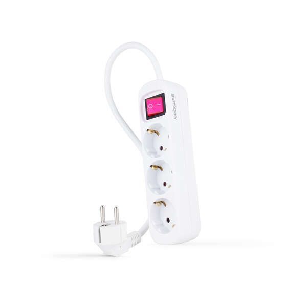 233877_1 Nanocable Regleta 3 Tomas Interruptor 1.4m - Color Blanco - Imagen 1