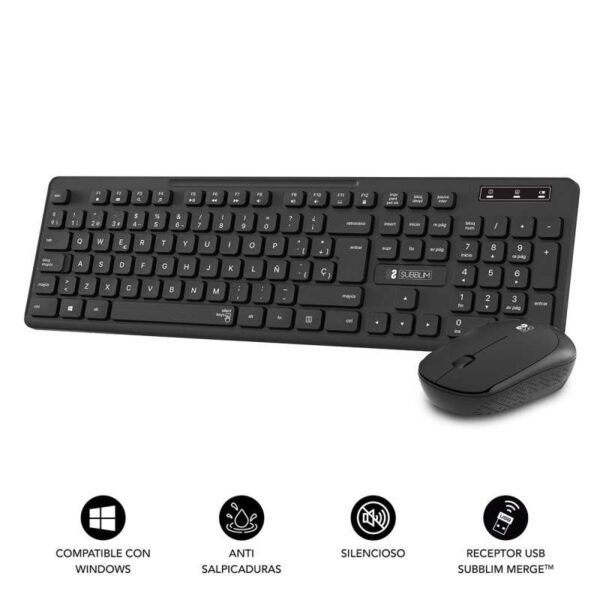 Subblim Combo Business Slim Silencioso Inalambrico 2.4G - Teclado y Raton Ergonomicos - Conexion Plug & Play - Resistente a Derrames - Pulsaciones Silenciosas - Color Negro - Imagen 2