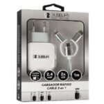 Subblim Cargador de pared dual - 1m - Exterior de nylon resistente y flexible - Conectores de aluminio - Carga rápida y simultánea de dos dispositivos - Color Blanco - Imagen 3