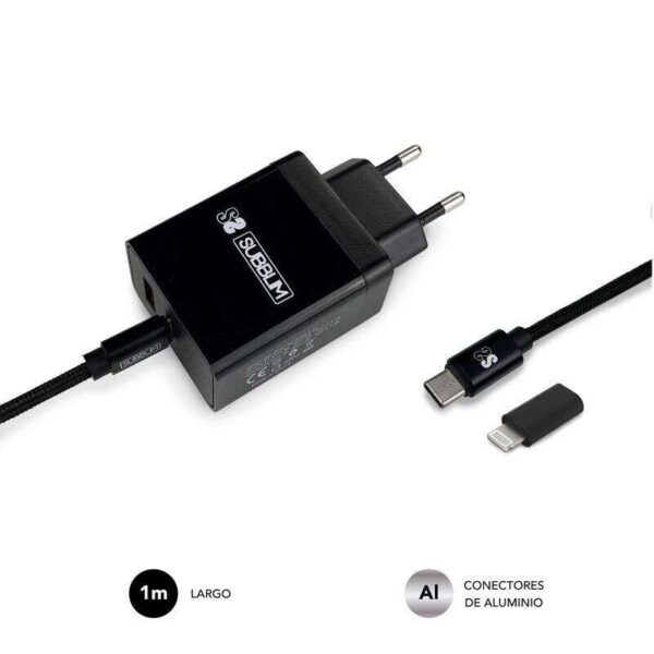 Subblim Cargador doméstico de 2 puertos - 25W - Carga rápida PD 3.0/2.0/Quick Charge 3.0 4.0 2.0 - Cable USB C reversible - Color Negro - Imagen 4