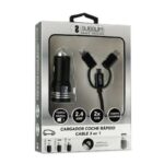 Subblim Cargador de coche doble USB - Longitud 1m - Carga rápida hasta 2.400Amp/12W - Exterior de fibra de nailon resistente - Color Negro - Imagen 3