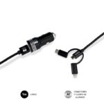 Subblim Cargador de coche doble USB - Longitud 1m - Carga rápida hasta 2.400Amp/12W - Exterior de fibra de nailon resistente - Color Negro - Imagen 4