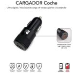 Subblim Cargador Coche Dual PD20W+QC3.0+C to C/Lightning cable - Carga Rápida - 2 Puertos USB C + USB A - Cable USB C reversible con adaptador Lightning - Potencia máxima 20W - Color Negro - Imagen 2