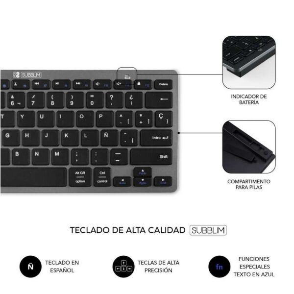 Subblim Combo Multidispositivo - Teclado y Ratón - Tecnología inalámbrica Bluetooth y radiofrecuencia 2.4G - Ratón con batería recargable y 3 niveles de DPI ajustables - Color Negro - Imagen 5