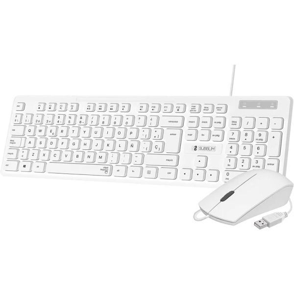 234652_1 Subblim Combo Business Slim Silencioso - Teclado y ratón - Ergonómico y resistente a salpicaduras - Conector USB Plug & Play - Ratón con precisión de 1200 DPI - Color Blanco - Imagen 1
