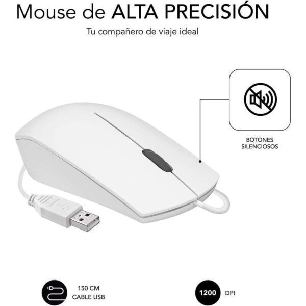 Subblim Ratón óptico Business - Todoterreno - Silent Click - Ergonómico - Libertad con cable - Sencillez y minimalismo - Color Blanco - Imagen 2