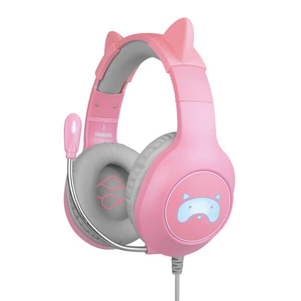 235022_1 FR-TEC Auriculares Gaming Tanooki - Auriculares Gaming con Luz LED - Sonido Estereo Hd en Altavoces de 50mm - Cancelacion de Ruido - Diadema Ajustable con Orejas Divertidas - Microfono Flexible - Color Rosa - Imagen 1