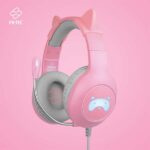 FR-TEC Auriculares Gaming Tanooki - Auriculares Gaming con Luz LED - Sonido Estereo Hd en Altavoces de 50mm - Cancelacion de Ruido - Diadema Ajustable con Orejas Divertidas - Microfono Flexible - Color Rosa - Imagen 2