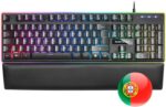 Mars Gaming Teclado MK320 - 439x135x37mm - H-MECH, Iluminacion RGB, Reposamuñecas Acolchado - Ergonomia y Prestaciones Profesionales - Color Negro