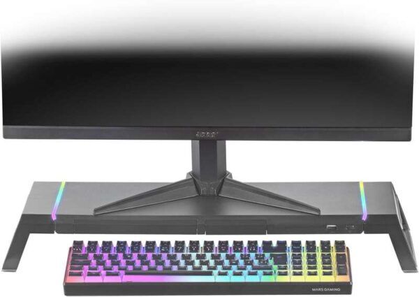 Mars Gaming Soporte Premium para Monitor MGS-ONE - Ajustable 3 Tamaños - Iluminacion Chroma RGB - USB 2.0 - Cajon Almacenaje - Color Negro - Imagen 2